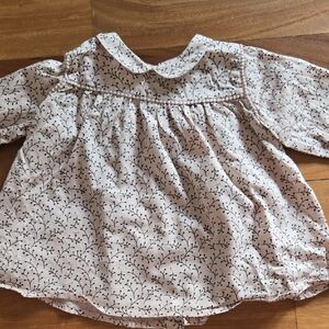 Pink and Black Floral Blouse with Smocked Yoke